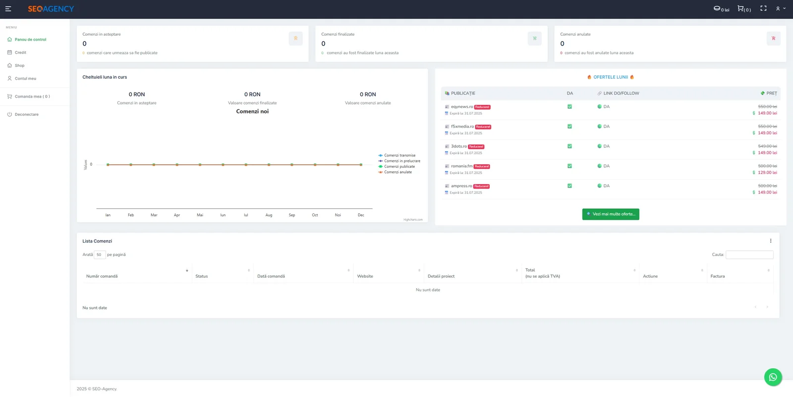 Platforma Client.seoagency.ro — panou de control