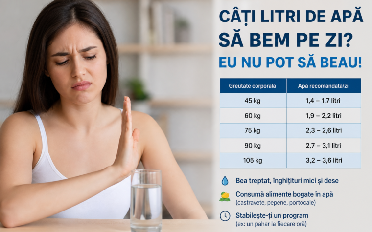 Câți litri de apă să bem pe zi? Eu nu pot să beau!